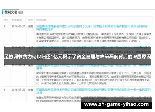 足协调节费为何仅归还1亿元揭示了资金管理与决策漏洞背后的深层原因 足协调节费为何仅归还1亿元揭示了资金管理与决策漏洞背后的深层原因